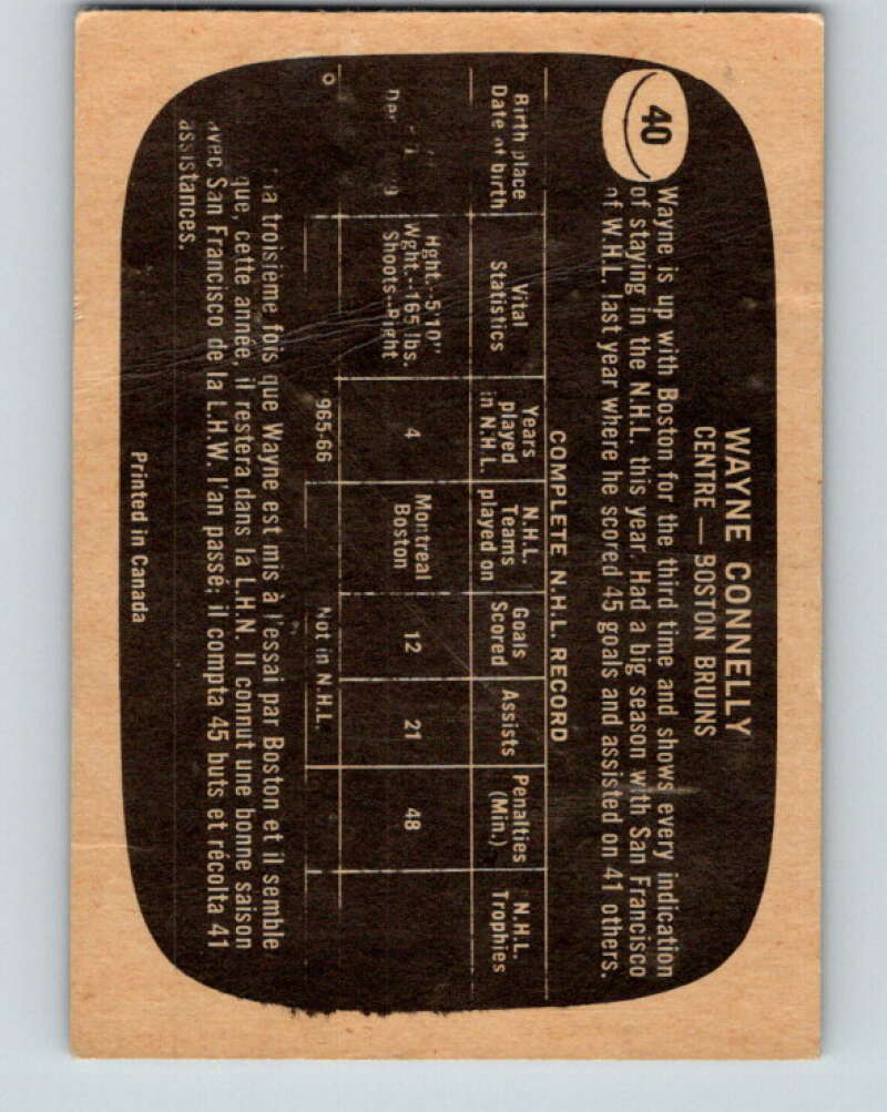 1966-67 Topps #40 Wayne Connelly Boston Bruins V661
