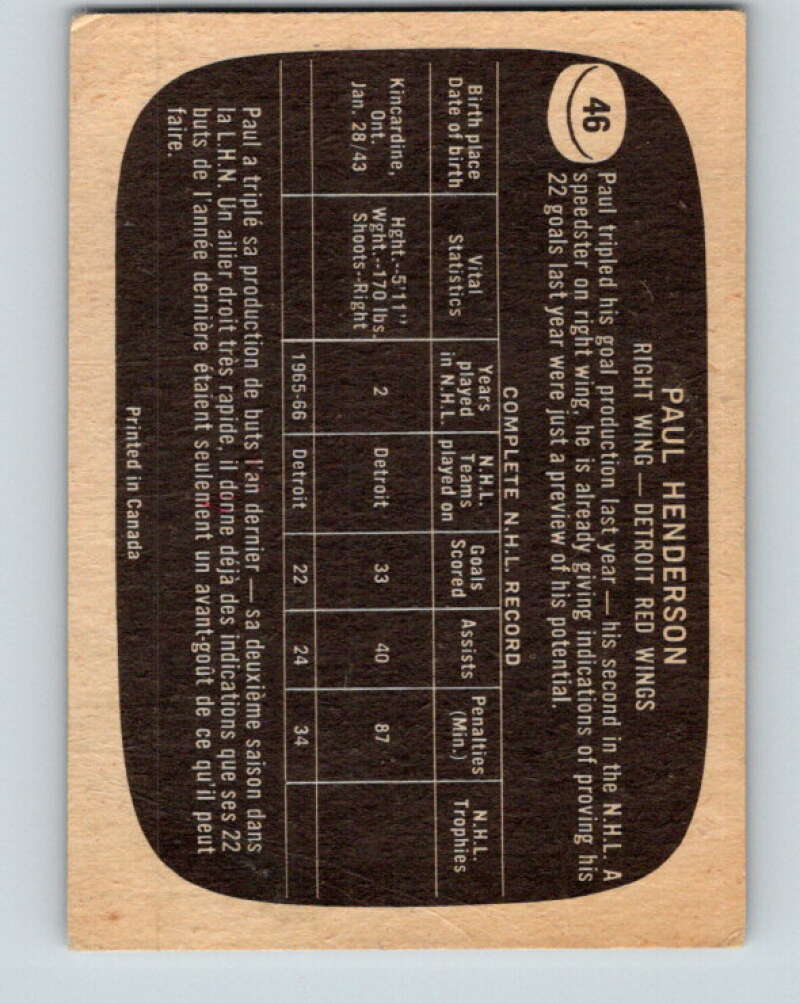 1966-67 Topps #46 Paul Henderson Detroit Red Wings V667