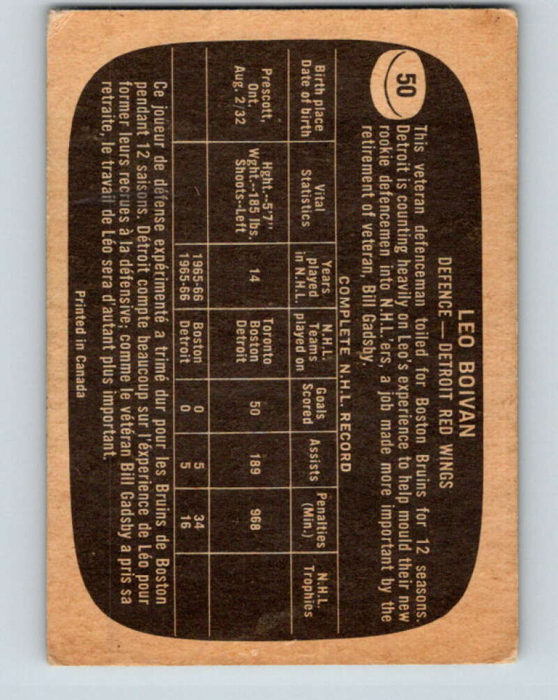 1966-67 Topps #50 Leo Boivin Detroit Red Wings V671