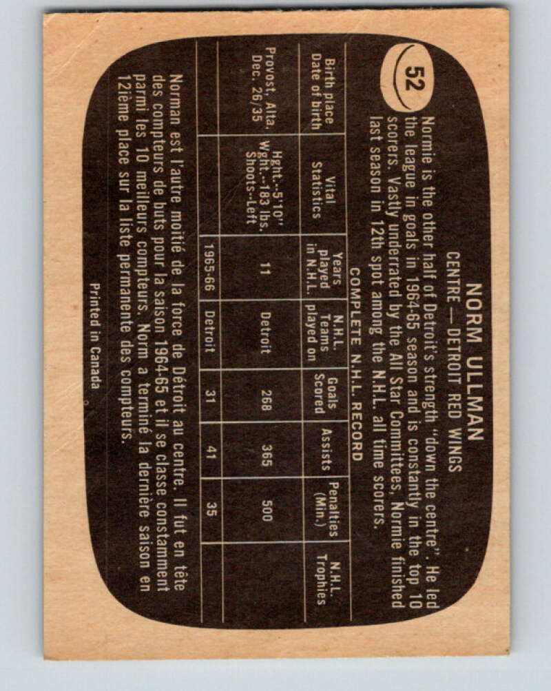 1966-67 Topps #52 Norm Ullman Detroit Red Wings V673