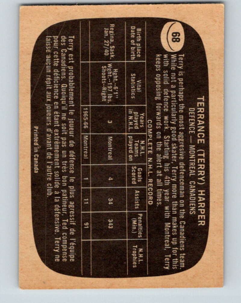 1966-67 Topps #68 Terry Harper Montreal Canadiens V690