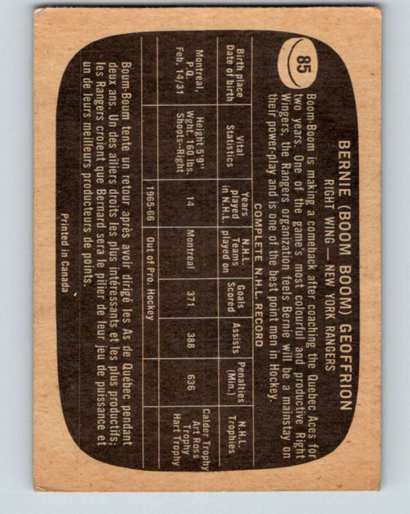 1966-67 Topps #85 Bernie Geoffrion New York Rangers V704