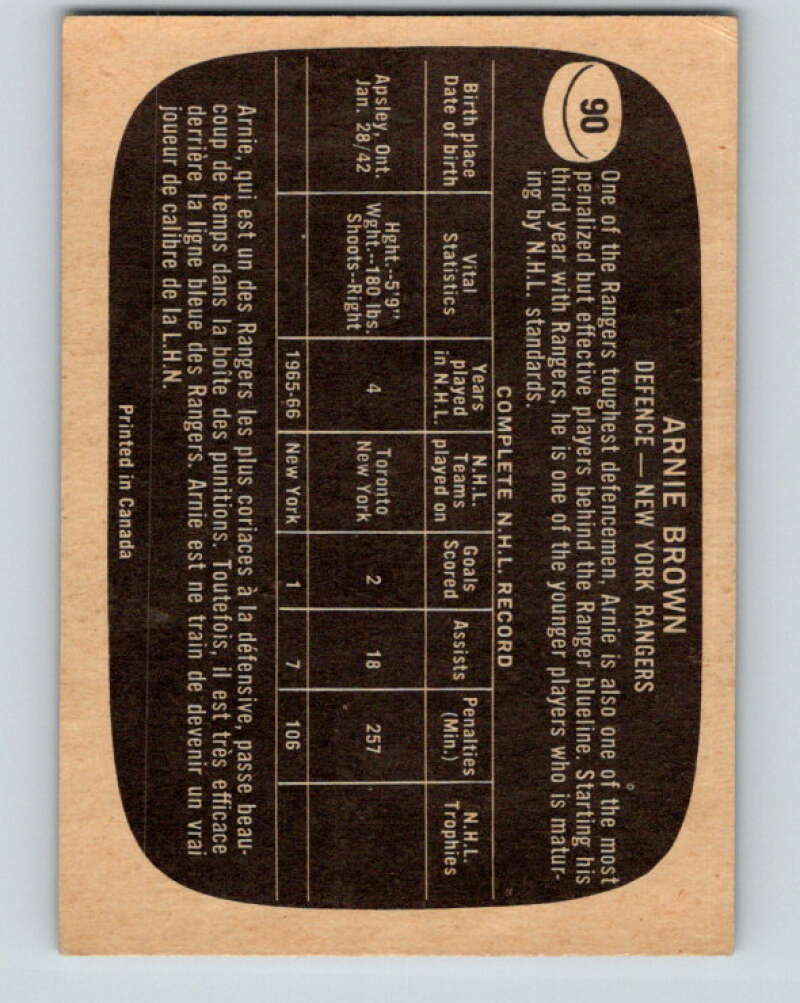1966-67 Topps #90 Arnie Brown New York Rangers V711