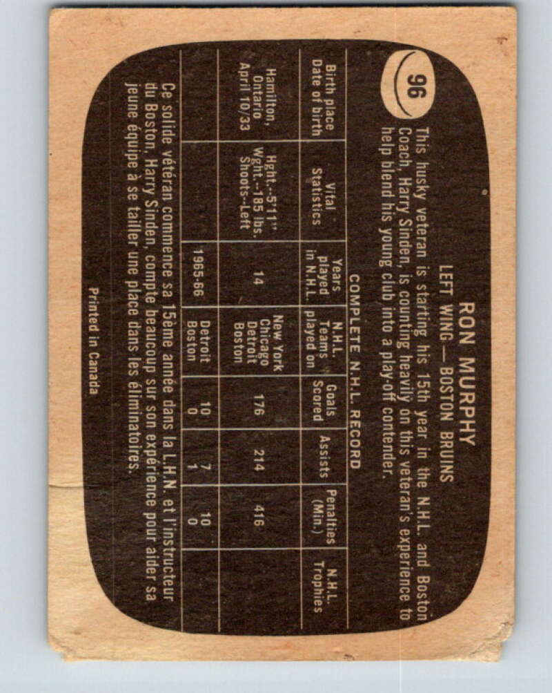1966-67 Topps #96 Ron Murphy Boston Bruins V718