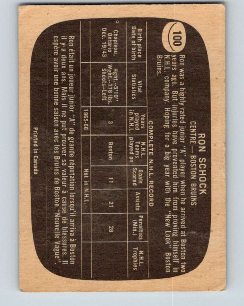 1966-67 Topps #100 Ron Schock Boston Bruins V722