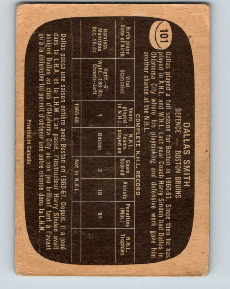 1966-67 Topps #101 Dallas Smith Boston Bruins V723