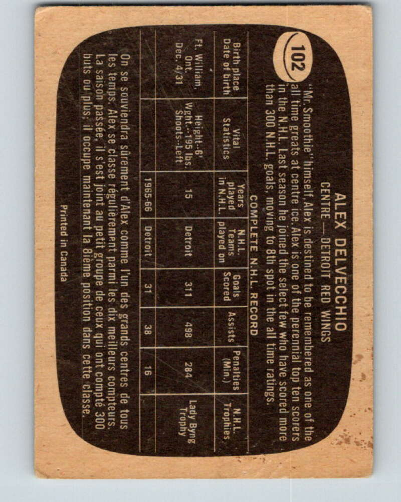 1966-67 Topps #102 Alex Delvecchio Detroit Red Wings V724