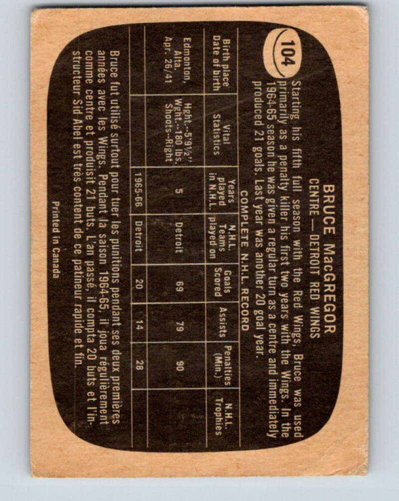 1966-67 Topps #104 Bruce MacGregor Detroit Red Wings V726