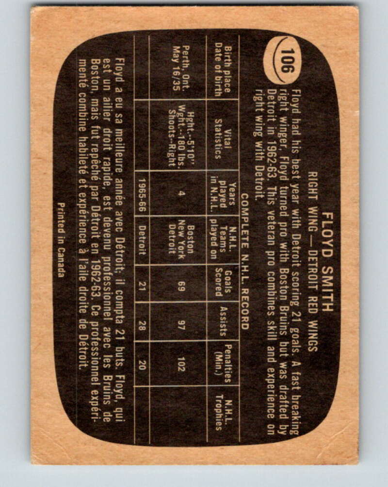 1966-67 Topps #106 Floyd Smith Detroit Red Wings V728