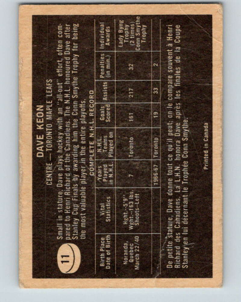 1967-68 Topps #11 Dave Keon Toronto Maple Leafs V761