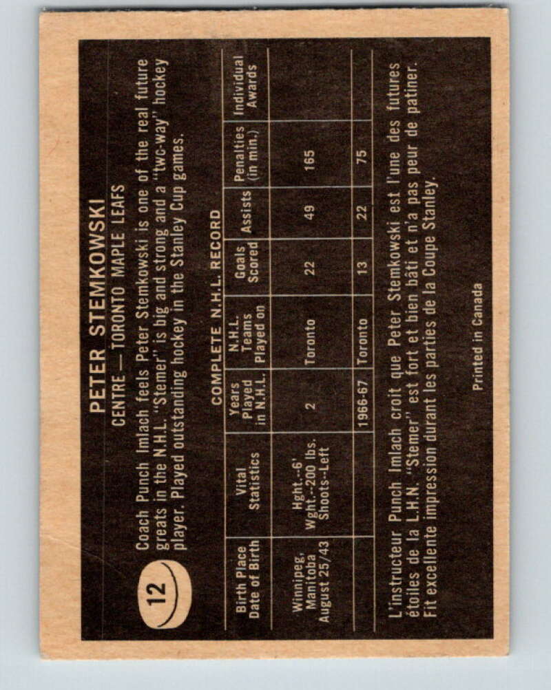 1967-68 Topps #12 Pete Stemkowski Toronto Maple Leafs V762