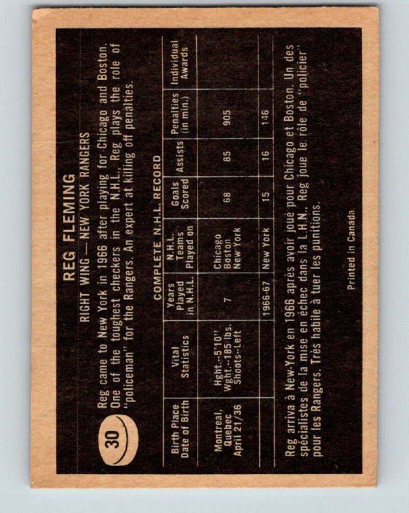1967-68 Topps #30 Reg Fleming New York Rangers V784