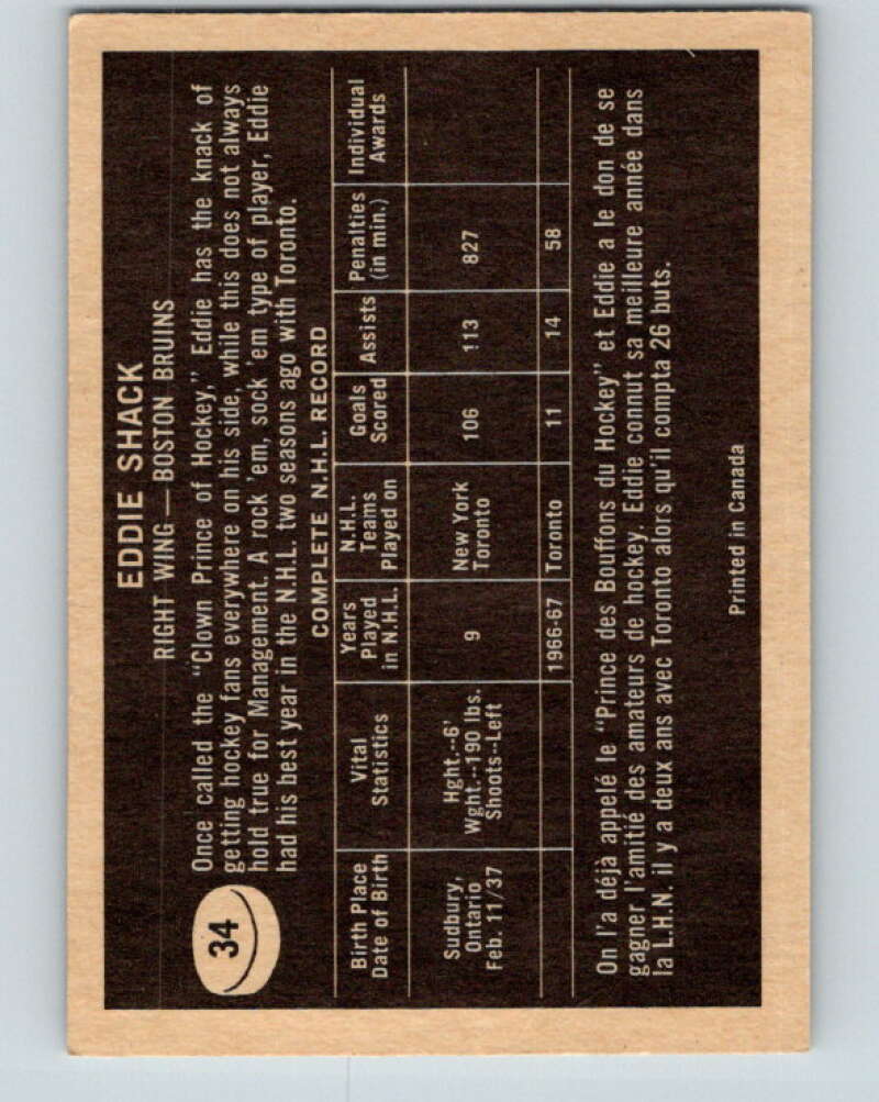 1967-68 Topps #34 Eddie Shack Boston Bruins V786