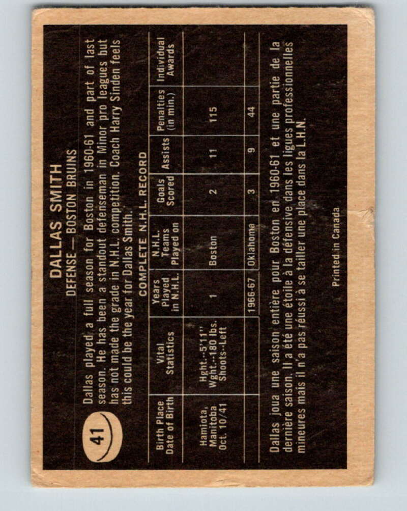 1967-68 Topps #41 Dallas Smith Boston Bruins V795