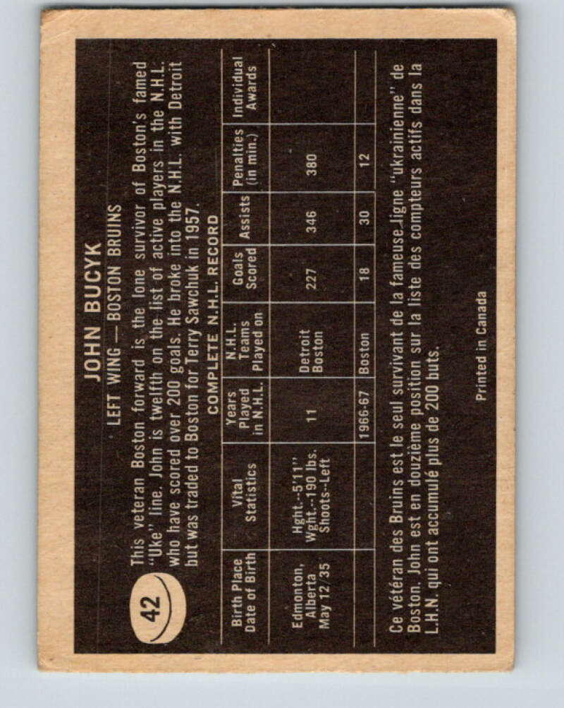 1967-68 Topps #42 Johnny Bucyk Boston Bruins V796