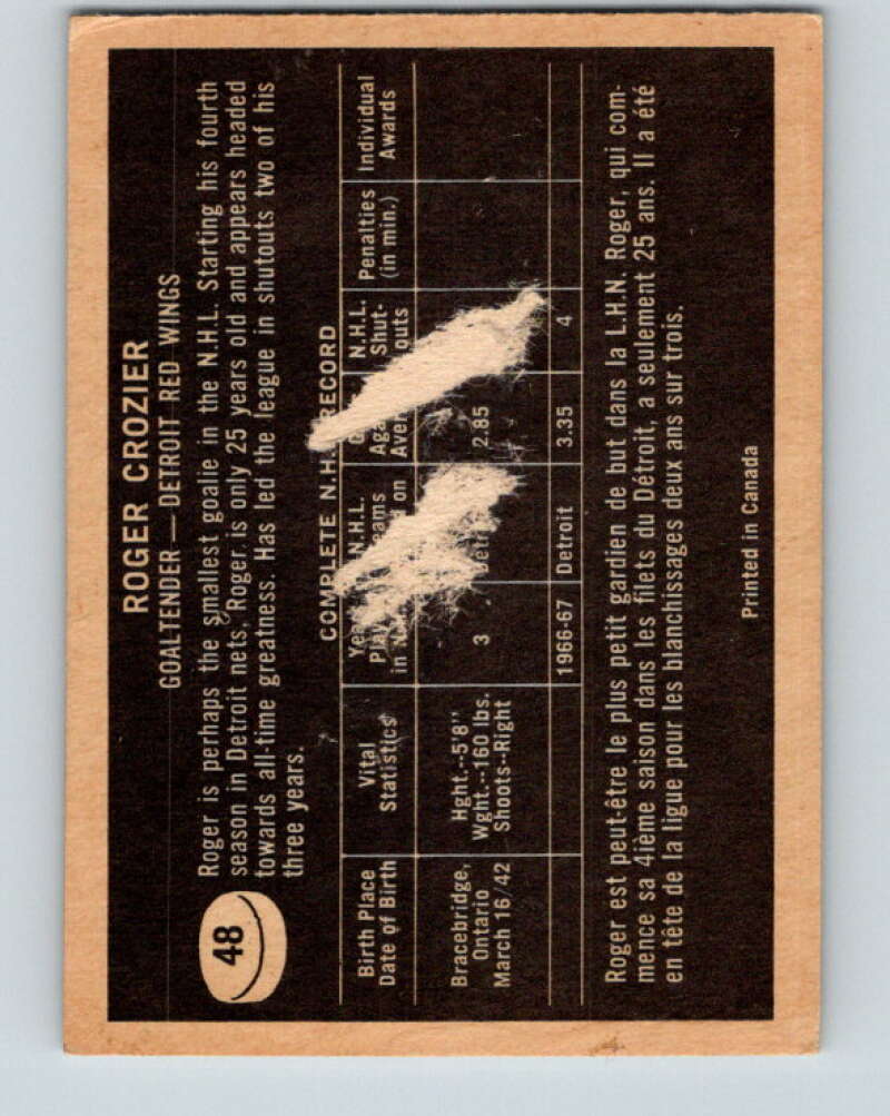 1967-68 Topps #48 Roger Crozier Detroit Red Wings V803