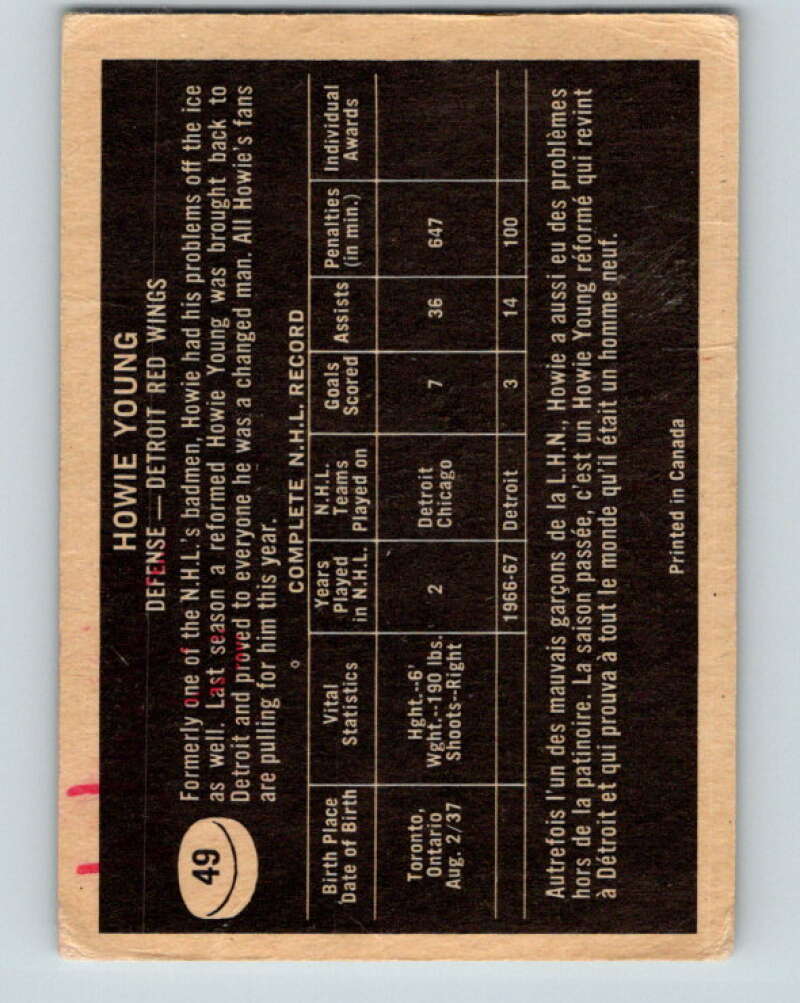 1967-68 Topps #49 Howie Young Detroit Red Wings V805
