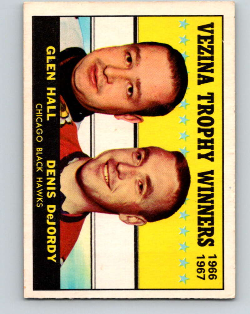 1967-68 Topps #65 Glen Hall/Denis DeJordy Trophy Winner V825