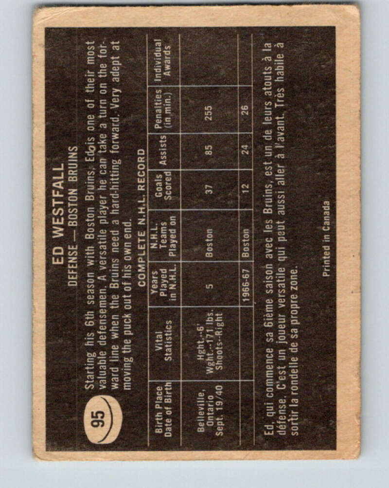 1967-68 Topps #95 Ed Westfall Boston Bruins V863