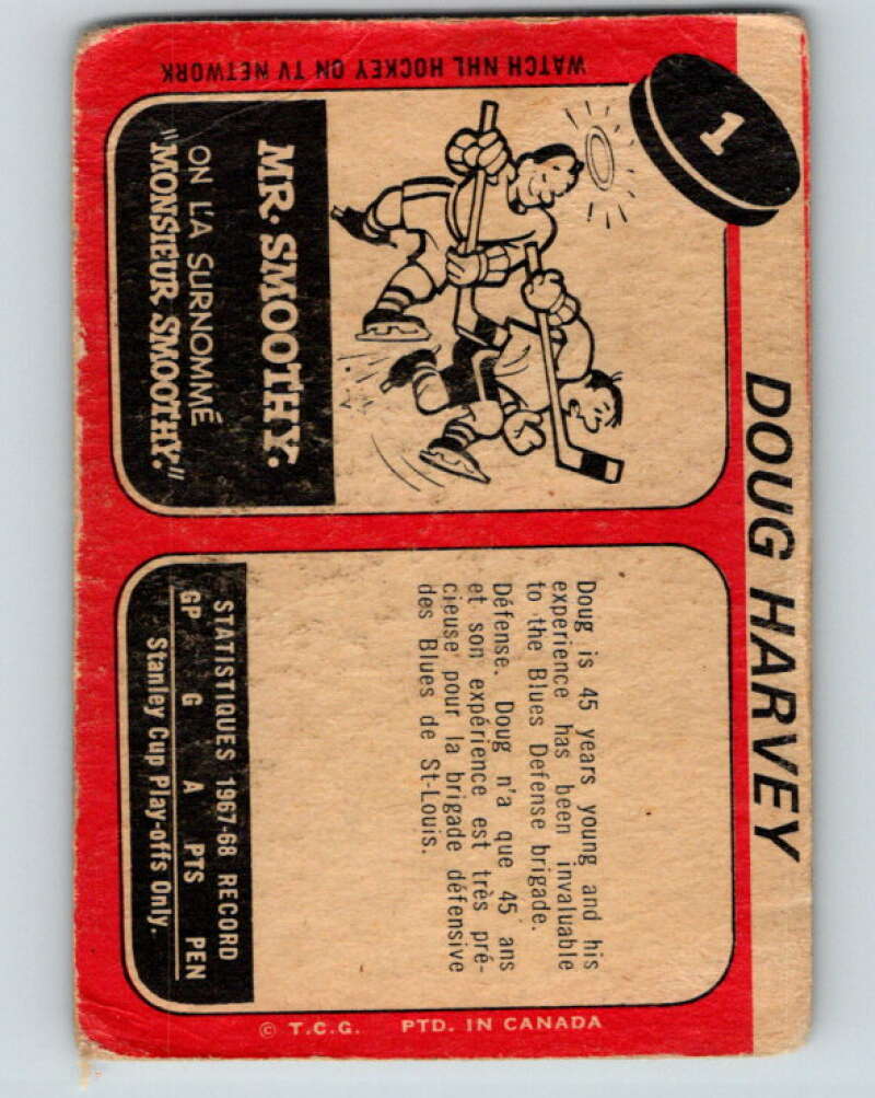1968-69 O-Pee-Chee #1 Doug Harvey St. Louis Blues V904