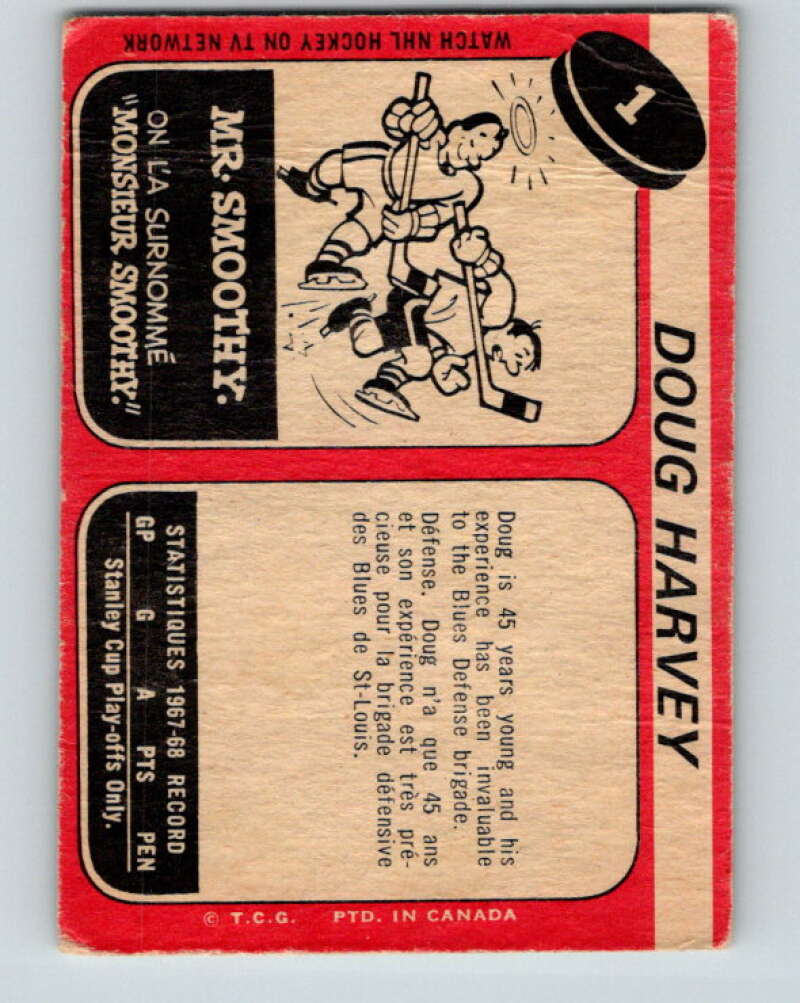 1968-69 O-Pee-Chee #1 Doug Harvey St. Louis Blues V905