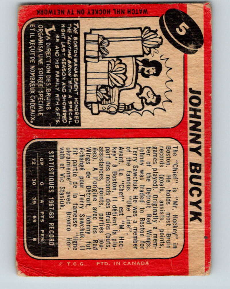 1968-69 O-Pee-Chee #5 Johnny Bucyk Boston Bruins V909