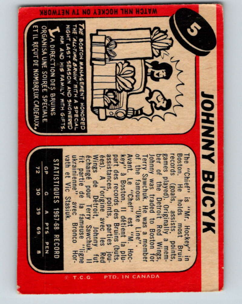 1968-69 O-Pee-Chee #5 Johnny Bucyk Boston Bruins V910