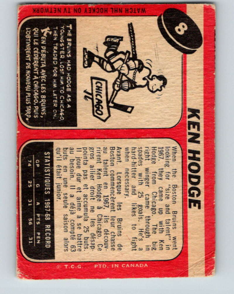 1968-69 O-Pee-Chee #8 Ken Hodge Boston Bruins V911