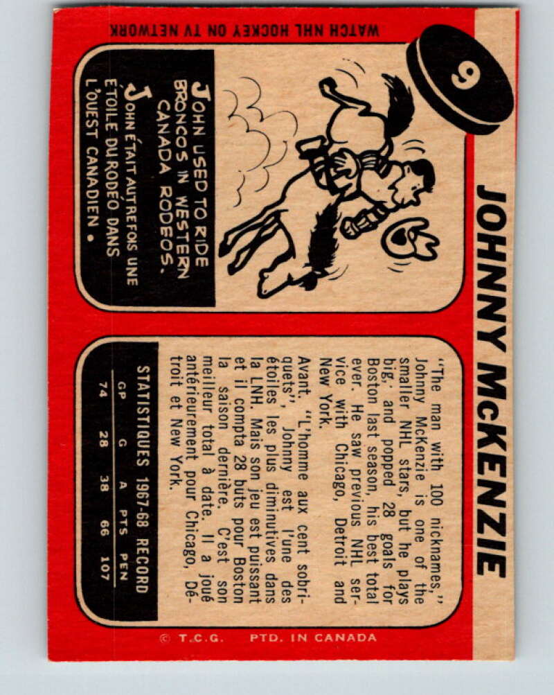 1968-69 O-Pee-Chee #9 John McKenzie Boston Bruins V912