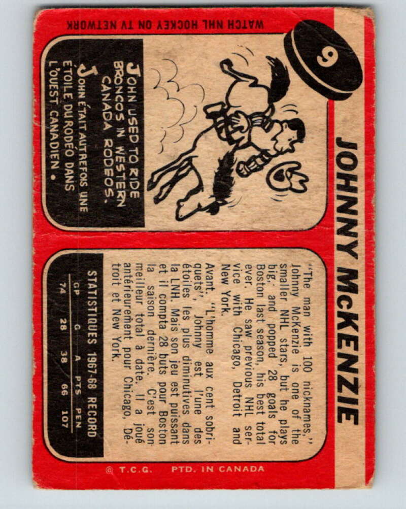 1968-69 O-Pee-Chee #9 John McKenzie Boston Bruins V913