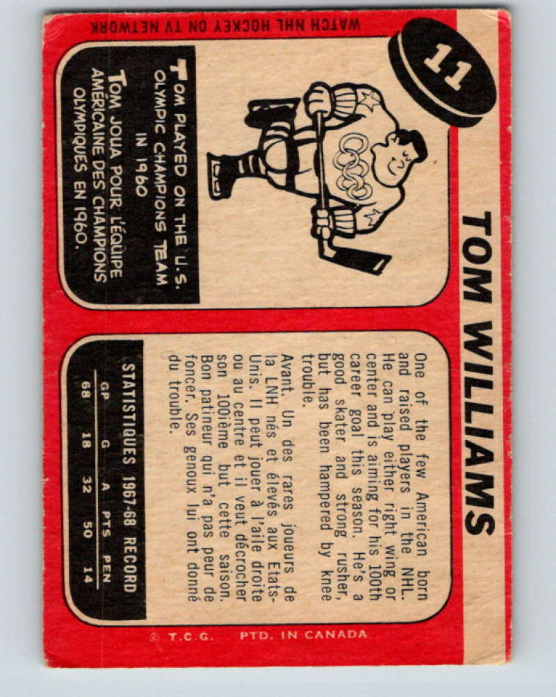 1968-69 O-Pee-Chee #11 Tom Williams Boston Bruins V915