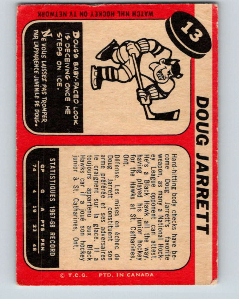 1968-69 O-Pee-Chee #13 Doug Jarrett Chicago Blackhawks V917