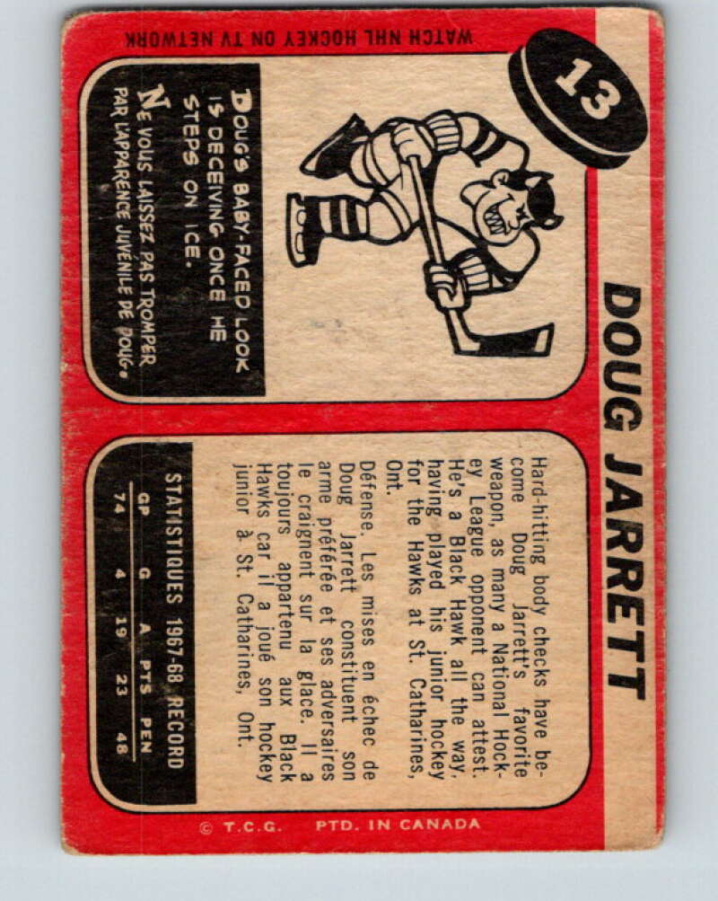 1968-69 O-Pee-Chee #13 Doug Jarrett Chicago Blackhawks V918