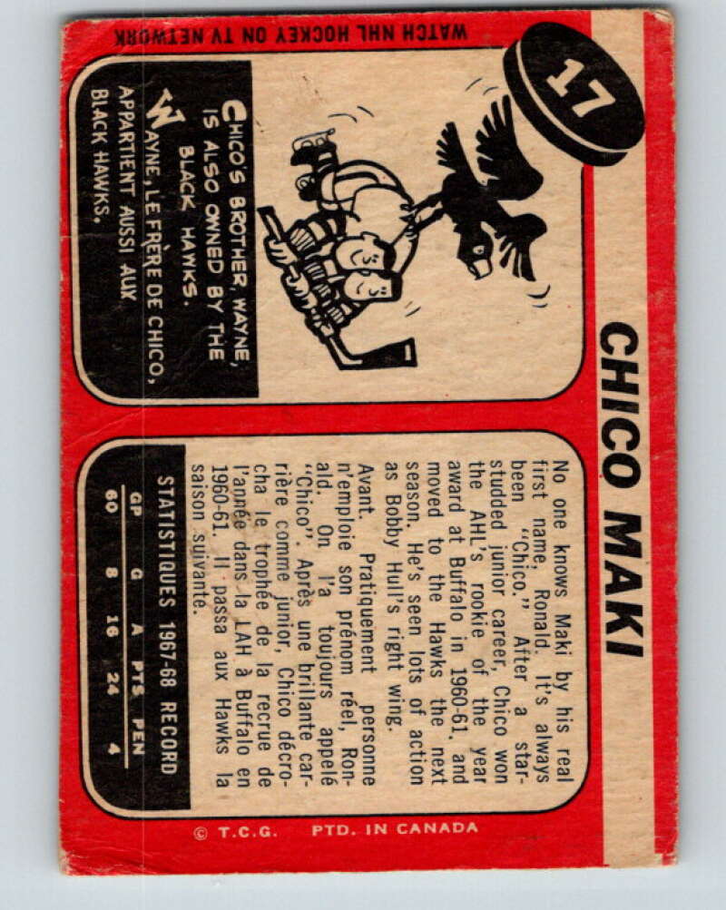 1968-69 O-Pee-Chee #17 Chico Maki Chicago Blackhawks V925