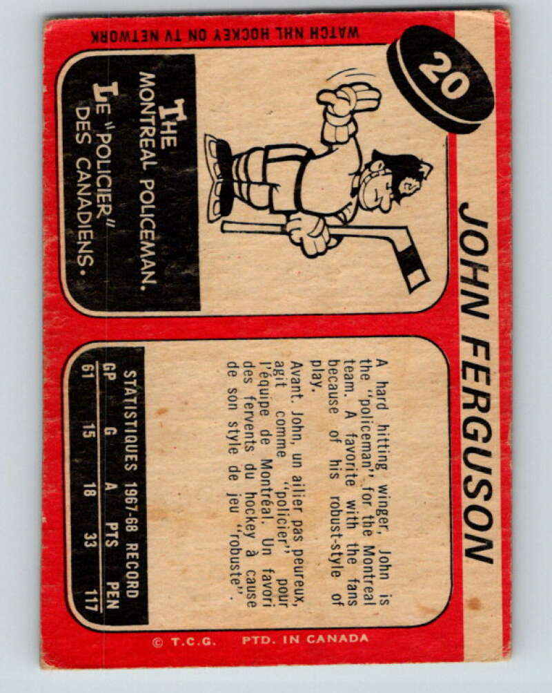 1968-69 O-Pee-Chee #20 John Ferguson Montreal Canadiens V928