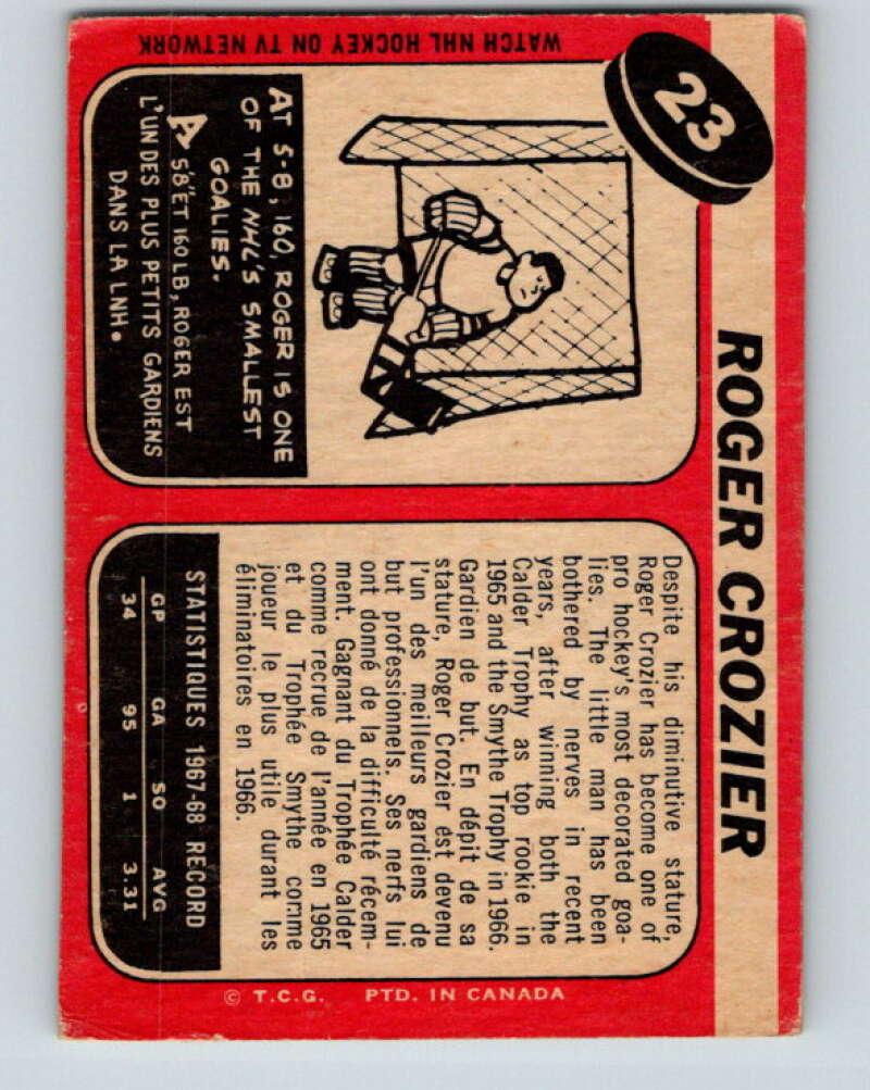 1968-69 O-Pee-Chee #23 Roger Crozier Detroit Red Wings V931