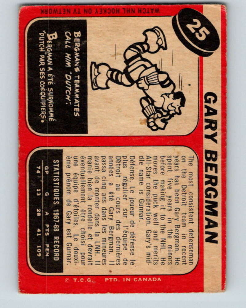 1968-69 O-Pee-Chee #25 Gary Bergman Detroit Red Wings V933