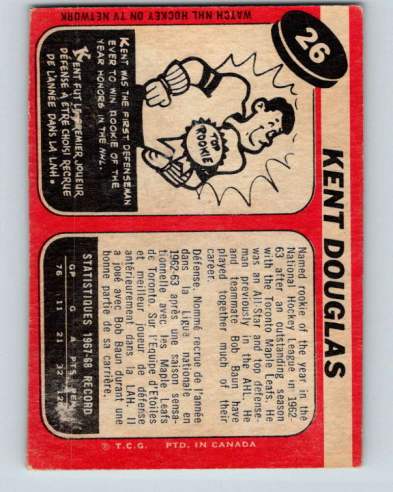 1968-69 O-Pee-Chee #26 Kent Douglas Detroit Red Wings V934
