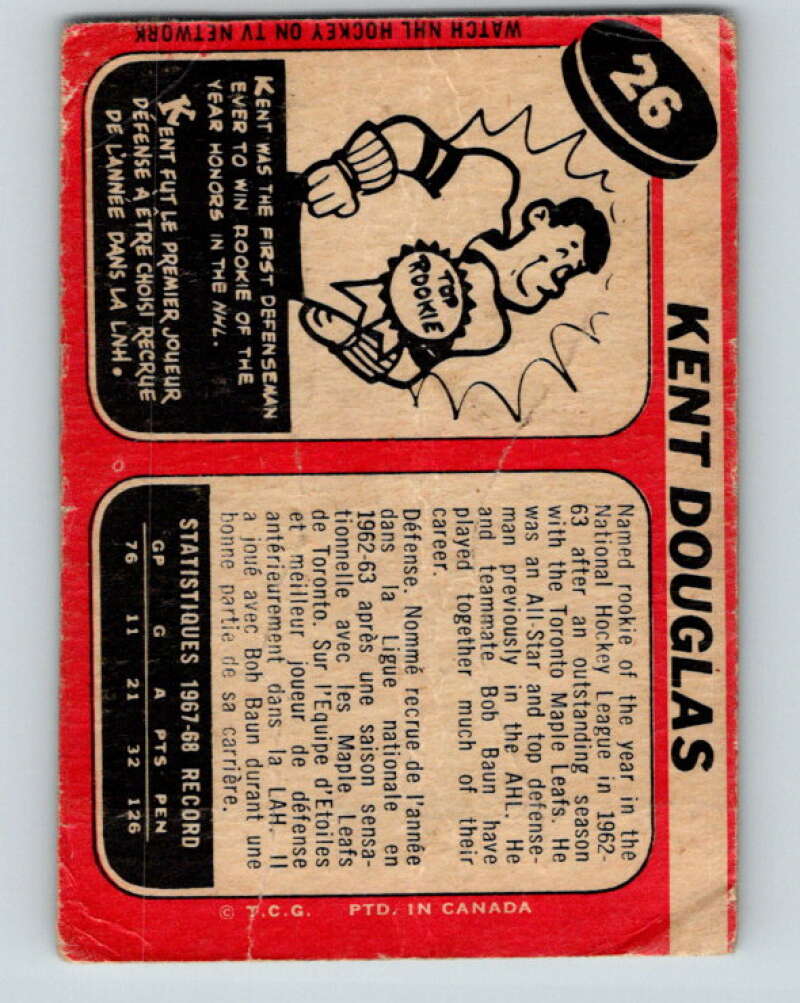 1968-69 O-Pee-Chee #26 Kent Douglas Detroit Red Wings V935