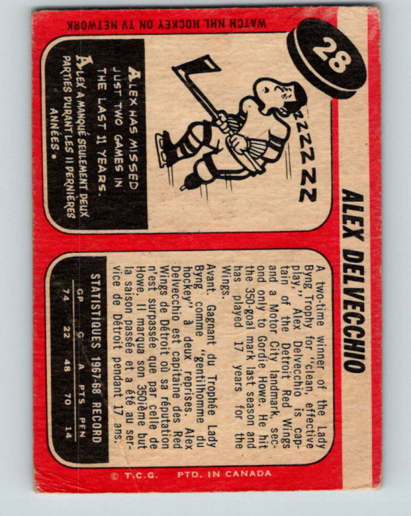 1968-69 O-Pee-Chee #28 Alex Delvecchio Detroit Red Wings V937