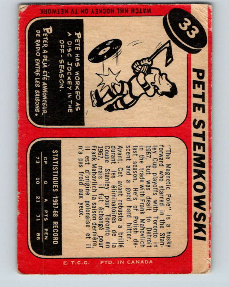 1968-69 O-Pee-Chee #33 Pete Stemkowski Detroit Red Wings V942