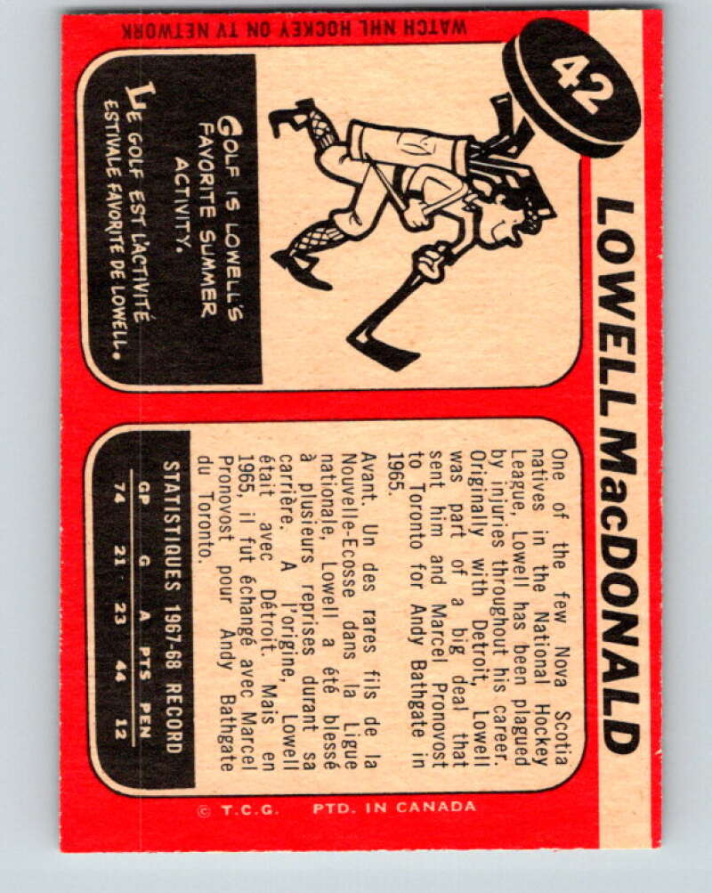 1968-69 O-Pee-Chee #42 Lowell MacDonald RC Rookie Los Angeles Kings V953