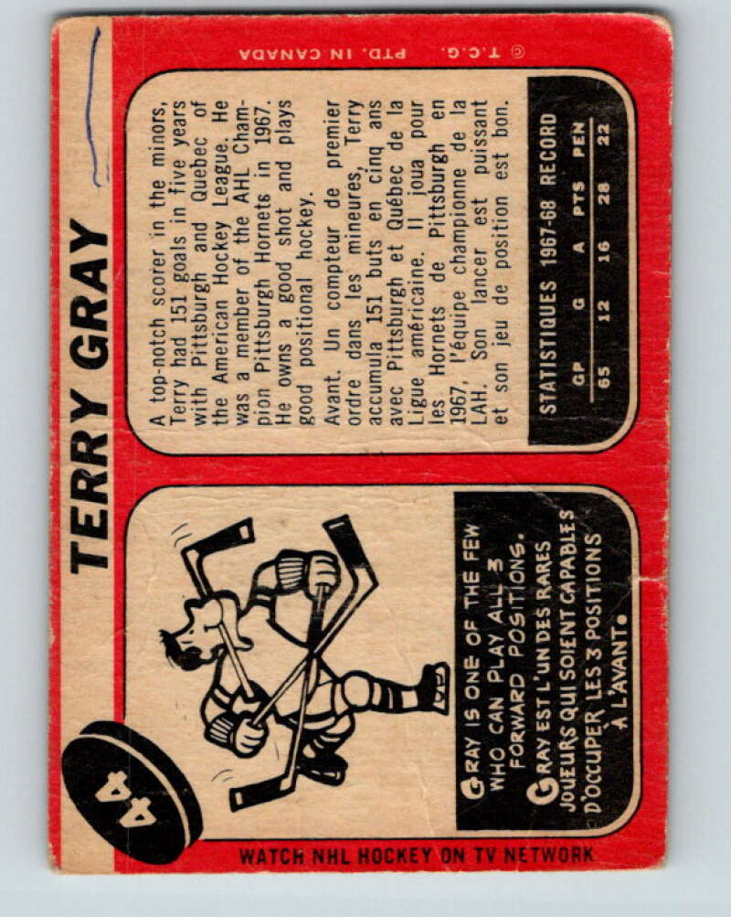 1968-69 O-Pee-Chee #44 Terry Gray Los Angeles Kings V956