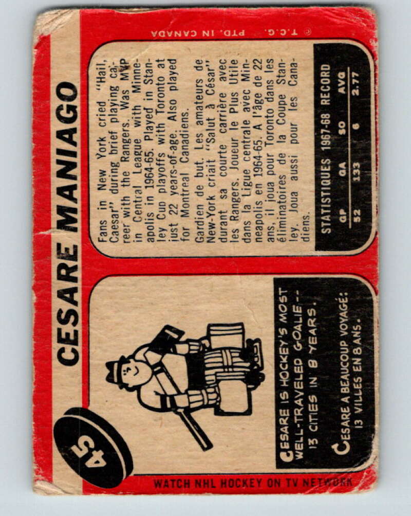 1968-69 O-Pee-Chee #45 Cesare Maniago Minnesota North Stars V957