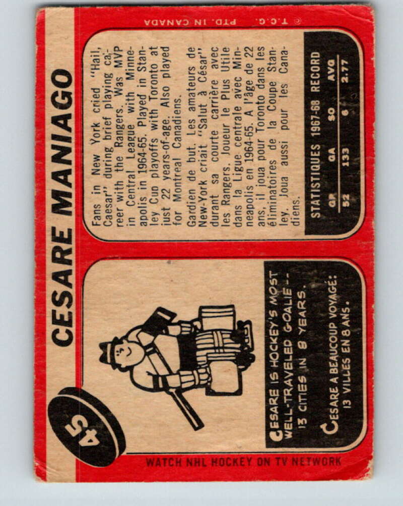 1968-69 O-Pee-Chee #45 Cesare Maniago Minnesota North Stars V958