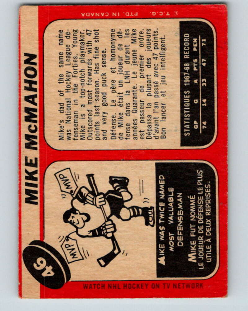 1968-69 O-Pee-Chee #46 Mike McMahon Minnesota North Stars V959