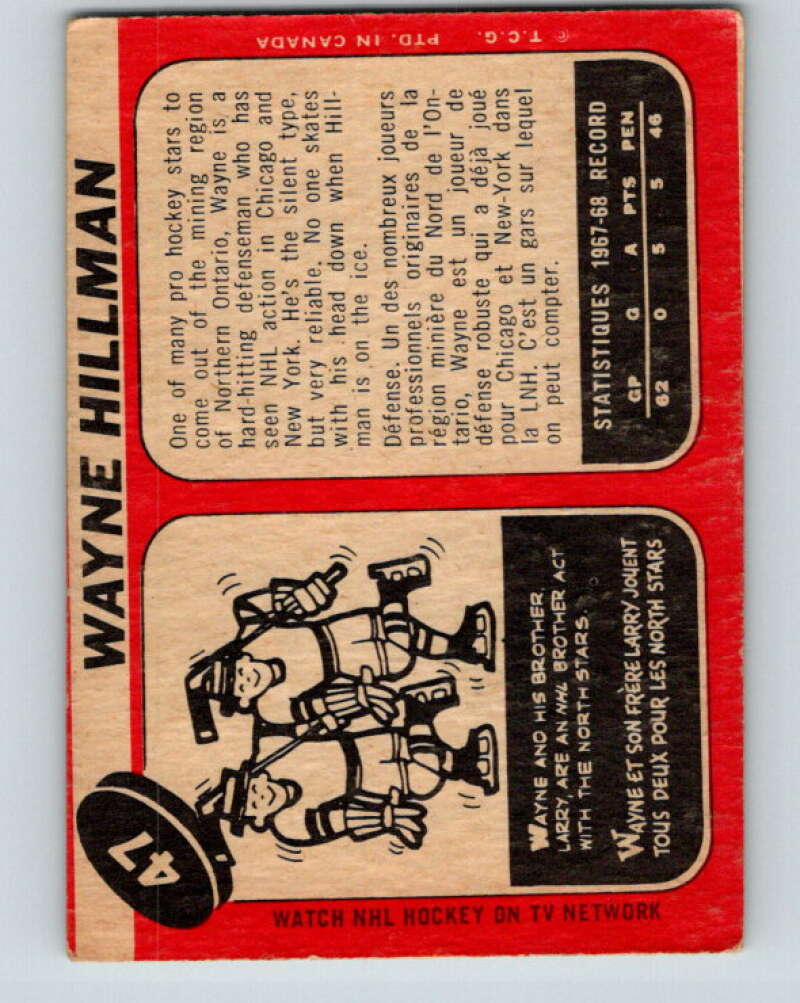 1968-69 O-Pee-Chee #47 Wayne Hillman Minnesota North Stars V961