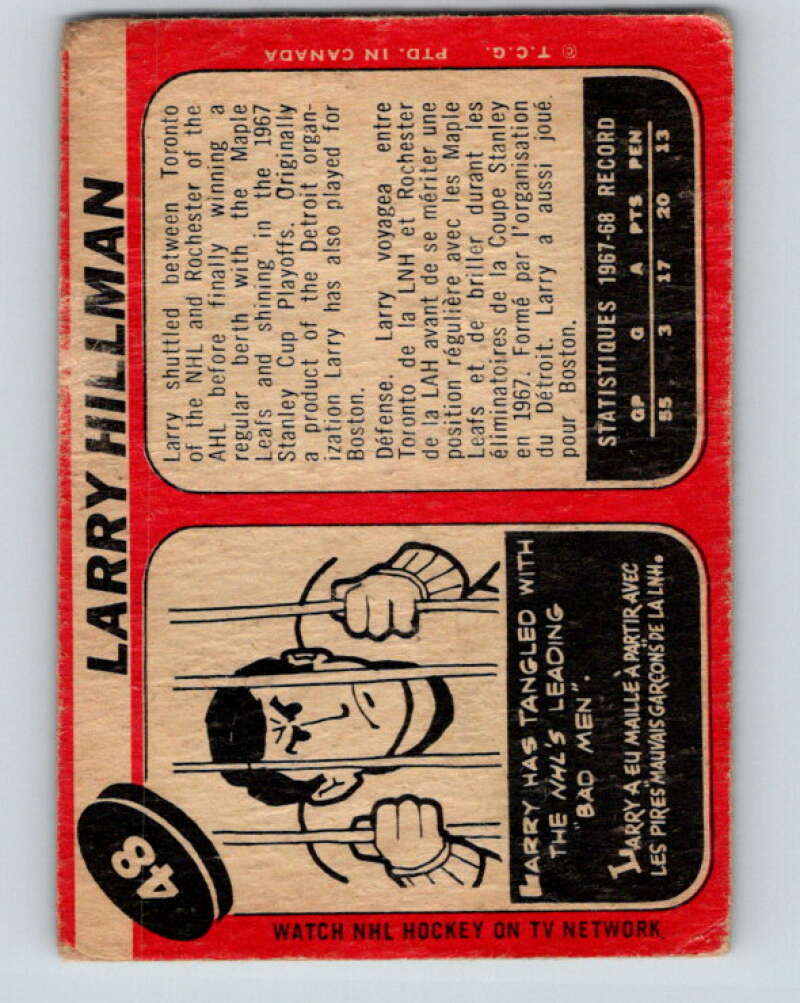 1968-69 O-Pee-Chee #48 Larry Hillman Montreal Canadiens V963
