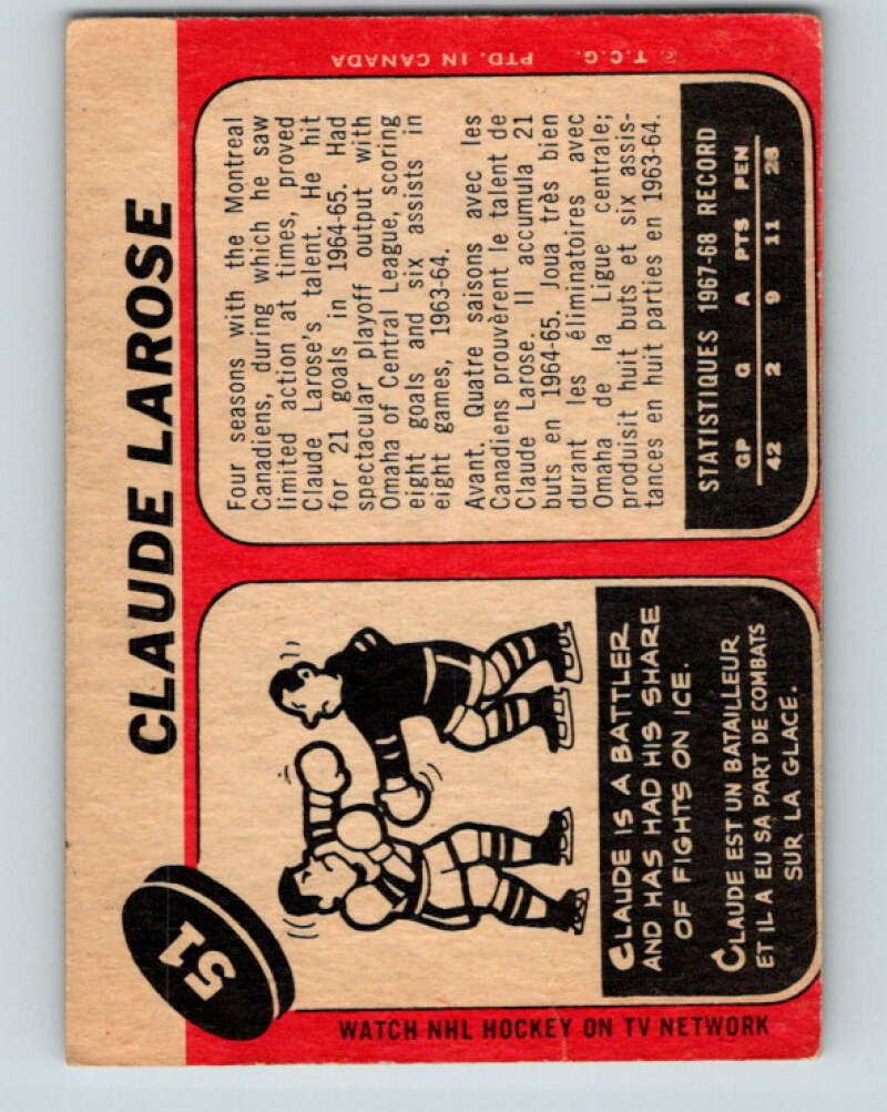 1968-69 O-Pee-Chee #51 Claude Larose Minnesota North Stars V966