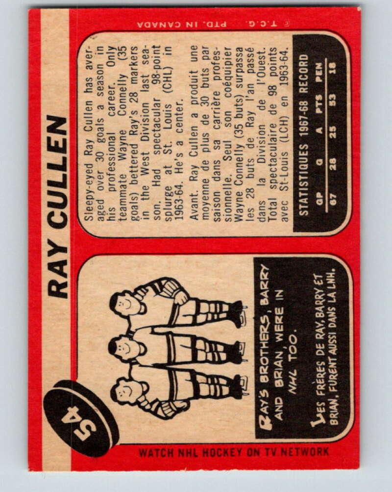 1968-69 O-Pee-Chee #54 Ray Cullen RC Rookie Minnesota North Stars V970